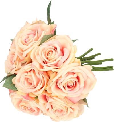 Top Art Kunstbloemen boeket Roos de luxe - roze - 30 cm - kunststof steel - decoratie bloemen