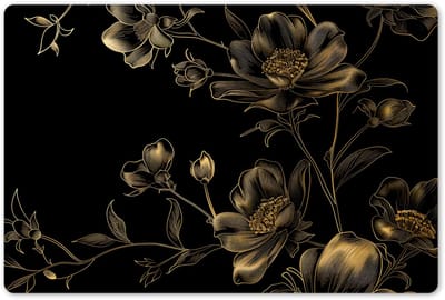 Placemats 45x30 cm - Placemat kunststof - 1 stuk - Bloemen - Zwart - Goud - Line art - Borden onderleggers - Decoratie voor op tafel - Keuken tafeldecoratie accessoires - Vinyl onderlegger - Tafelversiering