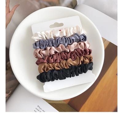 Bandes élastiques en soie solide pour femmes, chouchou pour intestin grêle, bandes en caoutchouc ondulées douces en soie satinée, chouchous pour queue de cheval black