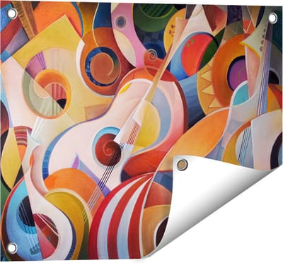 Gards Tuinposter Kleurrijke Gitaar Achtergrond - Abstract - 50x40 cm - Tuindoek - Tuindecoratie - Wanddecoratie buiten - Tuinschilderij