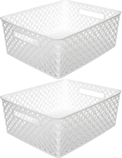 5Five Opbergmand/box van kunststof - 2x - wit - 29 x 35 x 13 cm - 11 liter