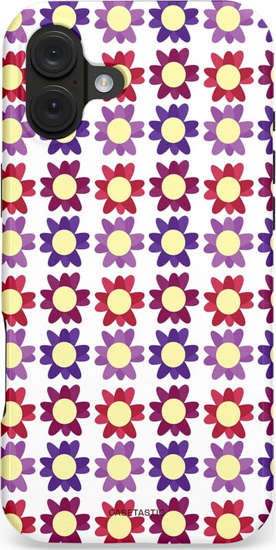 Casetastic hoesje geschikt voor Apple iPhone 16 Plus - MagSafe - Dubbellaagse bescherming - Rood Paarse Roze Madelief Bloementjes - Fashion Case - Wit Lavendel Crème Bordeaux