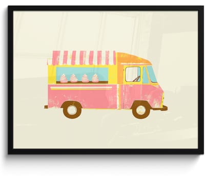 Poster in lijst - Fotolijst 70x50 cm - Posters - Ijskar - Retro - Softijsjes - Roze - Posterlijst zwart - Decoratie - Wanddecoratie woonkamer - Muurdecoratie slaapkamer