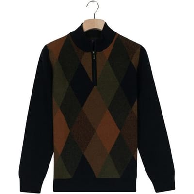 Baileys Trui Half Zip Front Argyle Check Wool Blend Donker Groen / male