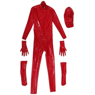 Heren PVC Glanzend Volledig Lichaam Cover Bodysuit PU Faxu Latex Leer U Uitstulping Pouch Man Jumpsuit Meisje Podium Nachtclub Panty Vormgevend EL red