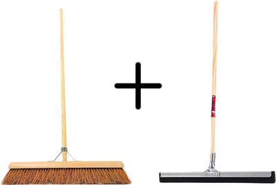 Synx Tools Coco Binnenbezem 60cm + Vloertrekker 45cm met Steel 150cm - Zaalveger – Vloerreiniger – Moppen - Zachte bezem kokos met steel 150cm