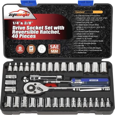 40 stuks - Aandrijfdoppenset 1/4-inch & 3/8-inch met omkeerbare ratel