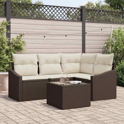 vidaXL - Tuinbank - Set - 5 - st - Bruin - en - Crème - poly - rattan