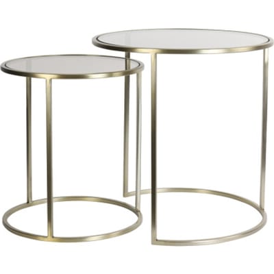 Light & Living Duarte Bijzettafel - Glas Bruin/Licht Goud - Ø50+Ø40 cm