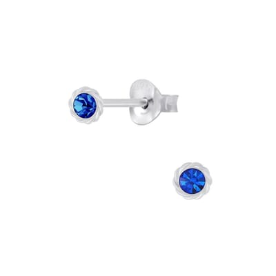 Joy|S - Zilveren mini kinderoorbellen - classic kristal blauw - 3.5 mm
