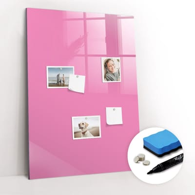 Tulup Whitebord - Kleur Roze Magneetbord - 70 cm x 100 cm - Memo Magneetbord - Moderne Wanddecoratie - Memobord Glas - Organiseer Je Bureau - Gratis 5 Sterke Magneten + Whiteboard Marker & Wisser - Magneetbord Foto - Memobord Magnetisch