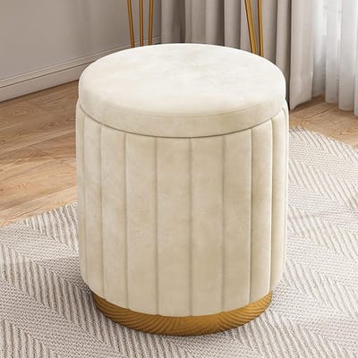 Opbergpoef - Voetenbank kruk - Extra zitplaats - Gouden basis - 34x34x45cm - Beige
