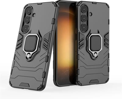 MobyDefend Hoesje - Geschikt voor Samsung Galaxy S25 - Dubbelgelaagde Pantsercase Met Standaard - Zwart