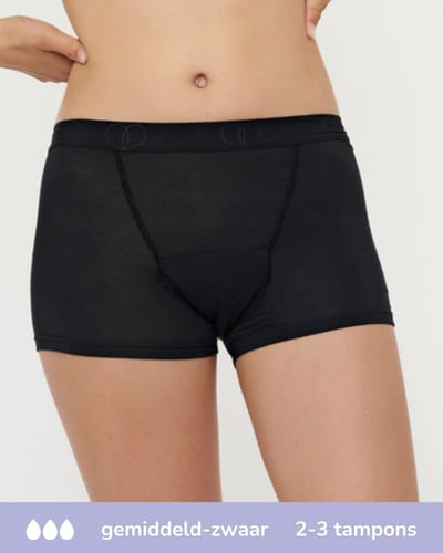 Moodies menstruatie ondergoed tiener - Bamboe Boyshort - gemiddeld-zwaar kruisje - maat 140/146 (XXS) - zwart