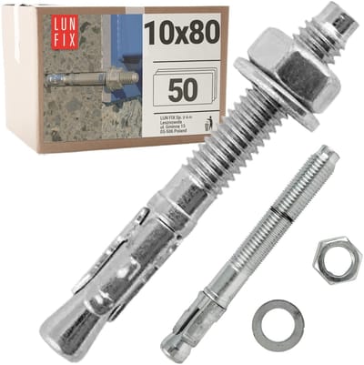 Set Boutenankers - Bevestigingsankers Beton - Vaste Verbindingen - Inclusief Moer Ring - 10x80 mm - Gegalvaniseerd