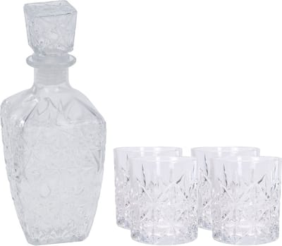 Glazen whisky/water karaf 900 ml met 4x luxe whiskyglazen 230 ml - Genieters of cadeau set