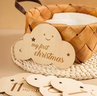 14 Houten Mijlpaalkaarten Baby - Babyshower cadeau - Kraamcadeau Jongen en meisje - milestone cards/ wolk