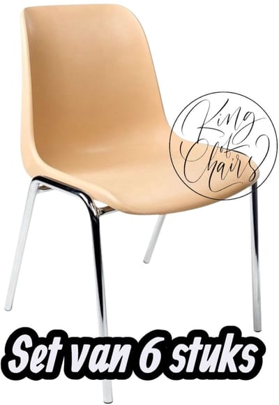 Kantinestoel Helene Beige -set van 6- verchroomd onderstel kantinestoel stapelstoel kuipstoel vergaderstoel tuinstoel kantine stoel stapel stoel tuin stoel kantinestoelen stapelstoelen kuipstoelen arenastoel schoolstoel bezoekersstoel Everardo