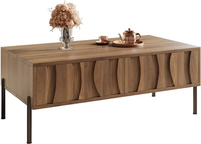 Moderne Salontafel in Retro-stijl - Woonkamermeubel - 105x55x41 cm - Hout - Bruin