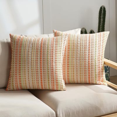 Oranje Boho Gestreept Kussenhoes 30x50cm, Decoratieve Sierkussenhoes Chenille Neutrale Kussensloop voor Bank Slaapkamer Woonkamer 50x50cm