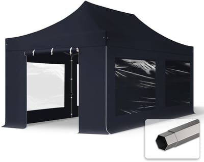 3x6 m Easy Up partytent Vouwpaviljoen, PREMIUM staal 40mm met zijwanden (panorama), zwart