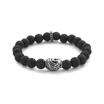 Twice As Nice Armband in lava natuursteen van 8 mm, boeddha motief Zwart 20cm