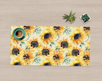 Coloray Bureau Onderlegger - Gouden Zonnebloemen Bureau Onderlegger Groot - 90 cm x 45 cm - Geel Bureau Onderlegger - Bureau Onderlegger XXL - Computer Mat - Bureau Pad - Bureau Mat