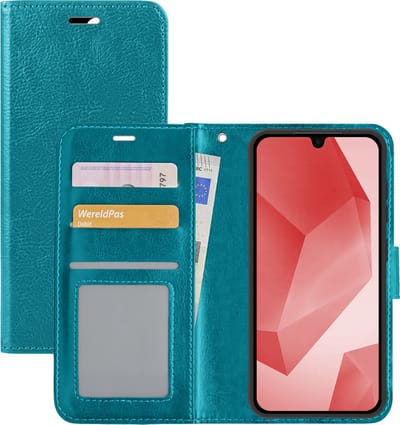 Hoesje - Met Pasjeshouder - Geschikt voor Samsung Galaxy A16 - Luxe Bookcase Portemonee - Flip Case - Kunstleer Book Case - Flipcase - Book Cover - Walletcase - Portemonneehoes - Turquoise