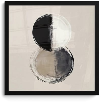Poster in lijst - Fotolijst 40x40 cm - Posters - Cirkels - Strepen - Minimalistisch - Zwart - Posterlijst zwart - Decoratie - Wanddecoratie woonkamer - Muurdecoratie slaapkamer