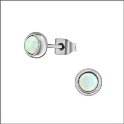 Oorbellen - Synthetische opaal studs - Roestvrij staal - wit - RVS