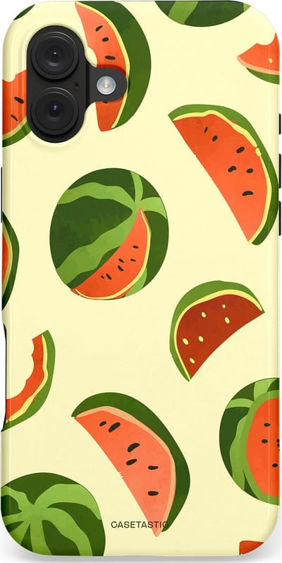 Casetastic hoesje geschikt voor Apple iPhone 16 Plus - MagSafe - Dubbellaagse bescherming - Watermeloen Festijn - Fashion Case - Crème Olijfgroen Oranje