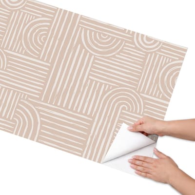 Coloray Meubel Wrap Folie - Beige Meubelfolie - 65x130 cm - Decoratiefolie Beige strepen - Meubel Wrap Folie - Minimalist Meubelfolie - Plakfolie Meubels - Keuken decoratie - Geometrie