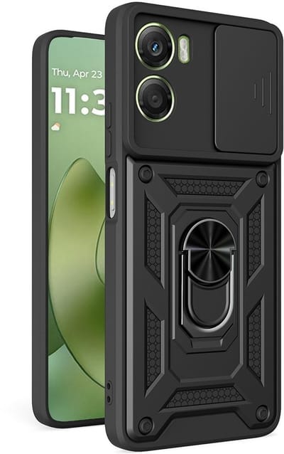 Coverup Hoesje - Geschikt voor Motorola Moto G06 Hoesje - Coverup Armor Ring Kickstand Back Cover met Camera Shield - Zwart