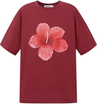 Tropical Flower Graphic Tee – T-shirt met Print – Kleurrijke Top voor een Zomerse Look - Rood - Maat S