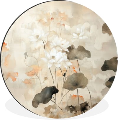 WallCircle - Wandcirkel - Muurcirkel - Bloemen - Japandi - Wabi sabi - Aluminium - Dibond - 140x140 cm - Binnen en Buiten