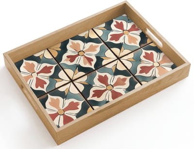 Dienblad hout 40x30 cm - Schootdienblad - Decoratie - Tegels - Spaans - Vintage - Borrelplank rechthoek - Plateau dienbladen