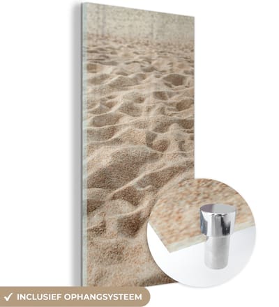 MuchoWow® Glasschilderij 60x120 cm - Schilderij acrylglas - Zand - Strand - Zomer - Foto op glas - Schilderijen