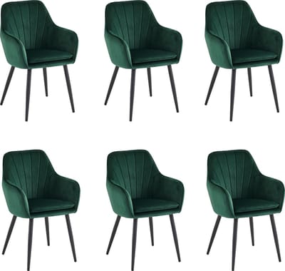 Colenis® - Melissa Eetkamerstoel - Set Van 6 - Groen - Fluweel - Velvet - Industrieel - Met armleuning