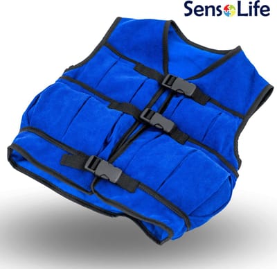 SensoLife Verzwaringsvest voor kinderen – Special | Therapeutisch vest voor kinderen | Diepe druk, ontspanning & concentratie - maat S - (110 - 125cm) - 2,10 kg - blauw