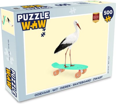 Puzzel Ooievaar - Dieren - Skateboard - Geel - Legpuzzel - Puzzel 500 stukjes