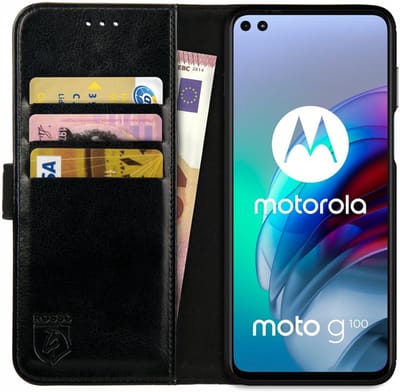 Rosso Element Book Case Wallet Hoesje Geschikt voor Motorola Moto G100 | Portemonnee | 3 Pasjes | Magneetsluiting | Stand Functie | Zwart