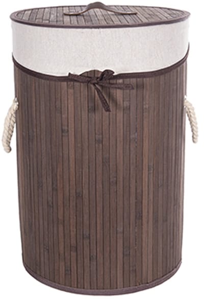 CM Wasmand - stof met hout look - met deksel - opvouwbaar - bruin - 33 x 49 cm