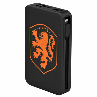 Accezz Powerbank met Geïntegreerde Kabels 10.000 mAh - Official Licensee KNVB Nederlands Elftal - USB-C & USB-A - Snellader 20W - Oranje Leeuw (WK Voetbal)