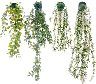 Dailygoods- Hangplant Kunstmatig - 4 Stuks - Kunstplanten met Potten - UV-bestendig - Waterdicht - 60/65/80/83 cm Hoogte - Nepplant
