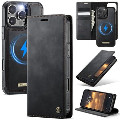Luxe 2-in-1 Magnetische Afneembare Portemonneehoes + Backcover voor iPhone 16 Pro Max _ Zwart
