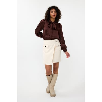 EsQualo Blouse Bow Crushed Satin Chocolate Größe: 36 | Blusen Outlet | Damen | Braun