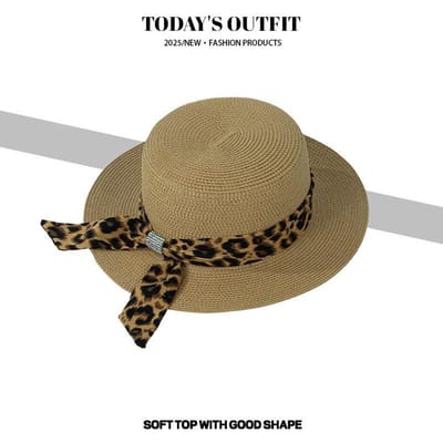 Nouveau Chapeau d'Été pour Femme Protection Solaire Extérieure Chapeau de Plage Chapeau de Pêcheur Chapeau à Large Bord Chapeau de Plage Chapeau Imprimé Léopard Chapeau de Soleil beige