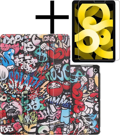 Hoes - Geschikt voor Apple iPad Air 5 (2022) - 10.9 inch - 5e Generatie - M1 - Met Screenprotector - Trifold Bookcase - Hard Cover - Hardcover Book Case - Tablet Hoesje - Graffity