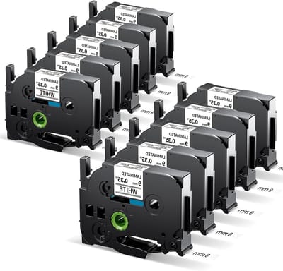 9mm Label Tape Zwart op Wit, Compatibel met Brother P Touch, TZe221 Cassette voor Diverse Modellen, Verpakking van 10 Stuks