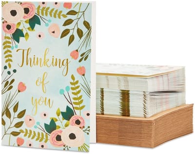 Dailygoods- Wenskaarten Set 48 Stuks - Kleurrijk Bloemenontwerp - Blanco Binnenkant - Inclusief Enveloppen - Hoogwaardig Karton 250 g/m² - Goudfoliedruk - Kaartset